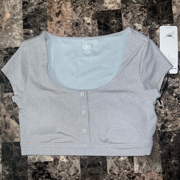 ALO YOGA BLISSFUL HENLEY BRA TOP HEATHER GREY COLOR NWT - Picture 8 of 11